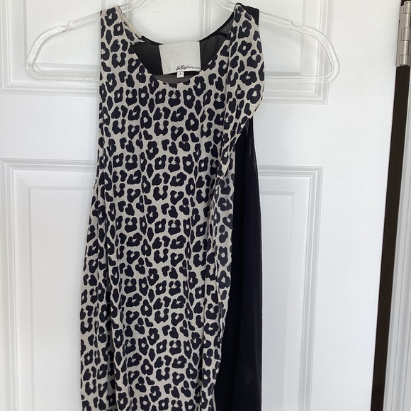 3.1 Phillip Lim Silk Leopard Print Solid Black Chiffon Combo Sleeveless Top Sz 4 - Picture 2 of 9